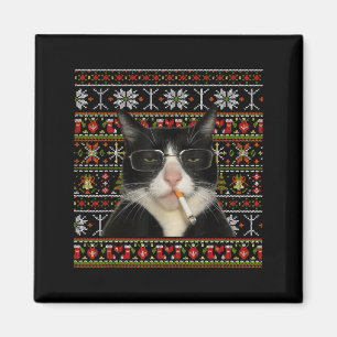 Funny Smoking Cat Meme Christmas Ugly Sweater Cat  Magnet