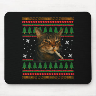 Funny Smoking Cat Meme Christmas Ugly Sweater Cat Mouse Pad