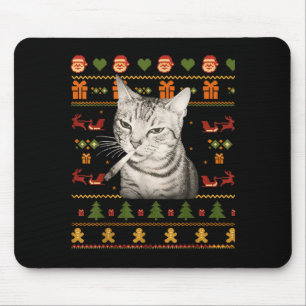 Funny Smoking Cat Meme Christmas Ugly Sweaters For Mouse Pad