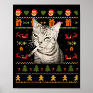 Funny Smoking Cat Meme Christmas Ugly Sweaters For Poster