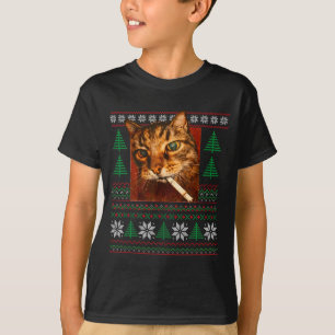 Funny Smoking Cat Meme Christmas Ugly T-Shirt