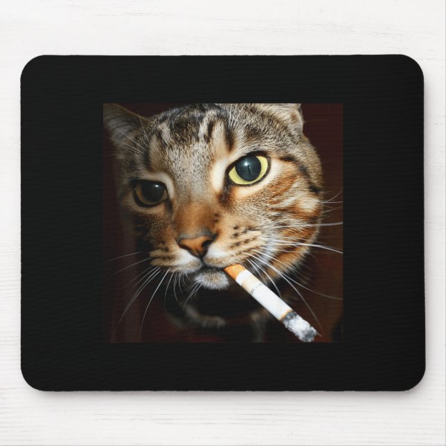 Funny smoking cat meme dark humour sarcastic cat a mouse pad (Front)