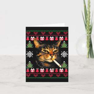 Funny Smoking Cat Meme Ugly Christmas Sweater For  Card