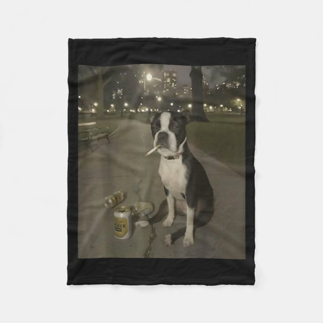 Funny Smoking Dog Meme Cigarette Gen Z Meme Dog Lo Fleece Blanket (Front)