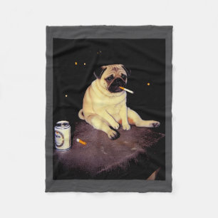 Funny Smoking Dog Pug Meme  Fleece Blanket