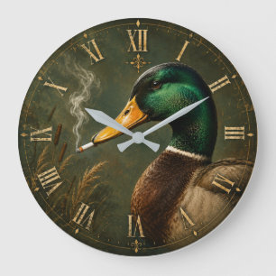 Funny Smoking Duck Hunter Cabin  Large Clock