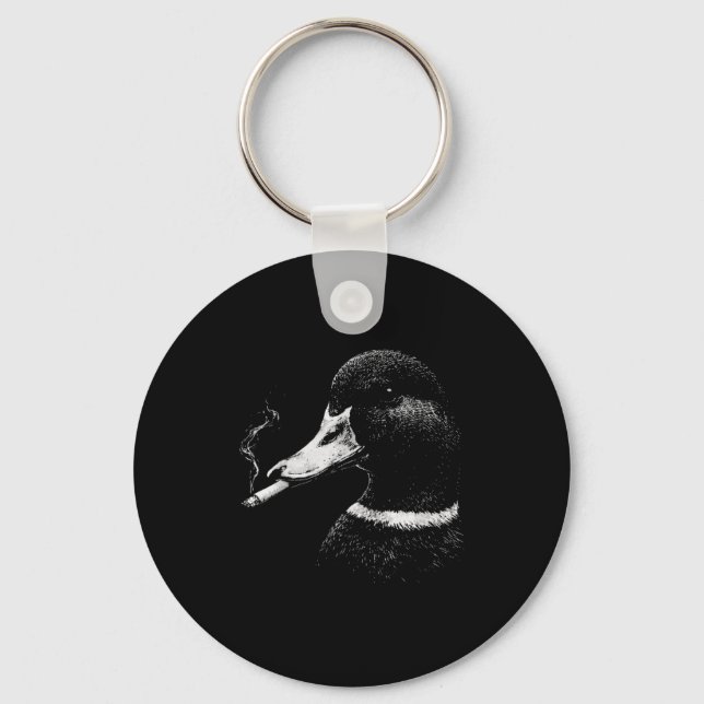 Funny smoking duck hunting mallard duck smoking key ring (Front)