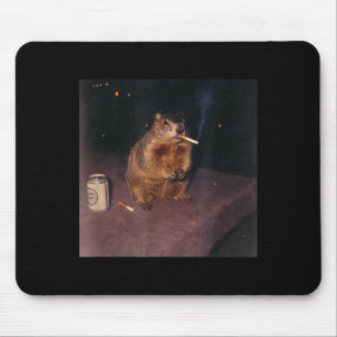 Funny Smoking Groundhog Cigarette Gen Z Retro Meme Mouse Pad