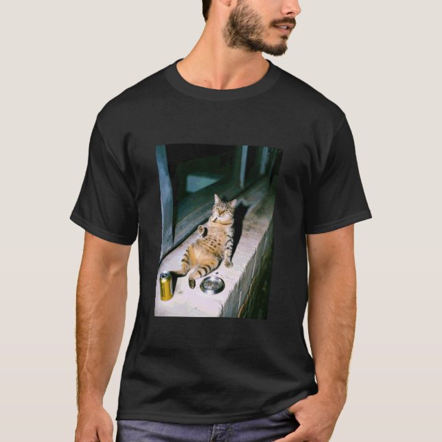 Funny Smoking Hangover Cat Meme T-Shirt (Front)
