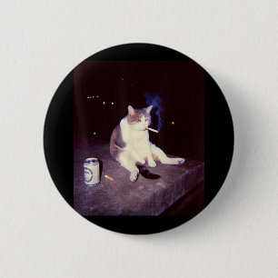 Funny Smoking Meme Cigarette Kitten Brainrot Silly 6 Cm Round Badge