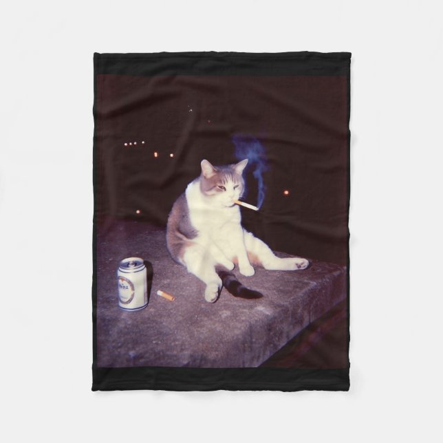 Funny Smoking Meme Cigarette Kitten Brainrot Silly Fleece Blanket (Front)
