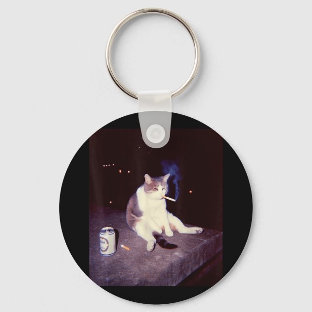 Funny Smoking Meme Cigarette Kitten Brainrot Silly Key Ring (Front)