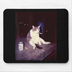Funny Smoking Meme Cigarette Kitten Brainrot Silly Mouse Pad