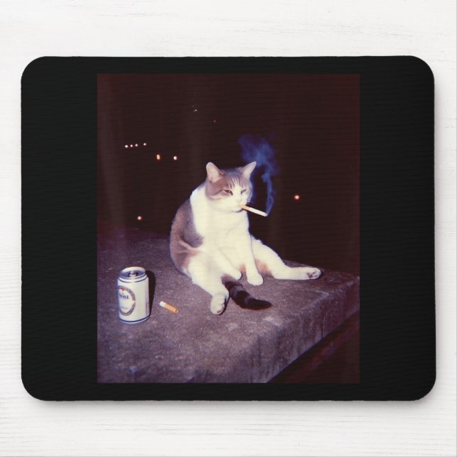 Funny Smoking Meme Cigarette Kitten Brainrot Silly Mouse Pad (Front)