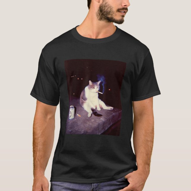 Funny Smoking Meme Cigarette Kitten Brainrot Silly T-Shirt (Front)