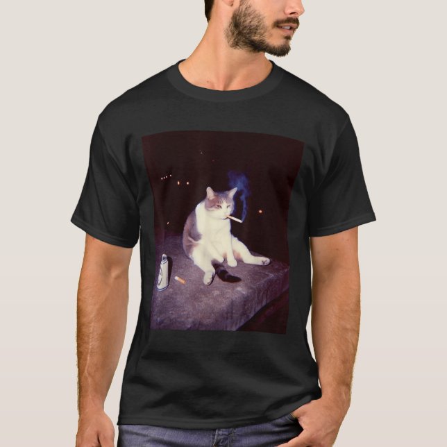 Funny Smoking Meme Cigarette Kitten Brainrot Silly T-Shirt (Front)