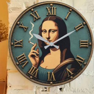 Funny Smoking Mona Lisa Large Clock
