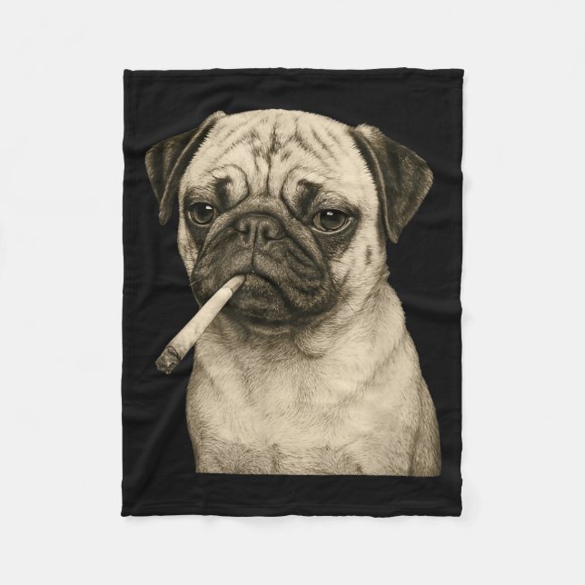 Funny Smoking Pug Dog Cigarette Gen Z Meme Graphic Fleece Blanket (Front)