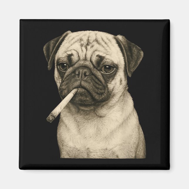 Funny Smoking Pug Dog Cigarette Gen Z Meme Graphic Magnet (Front)