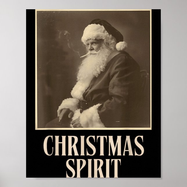 Funny Smoking Santa Claus Christmas Srit Vintage  Poster (Front)