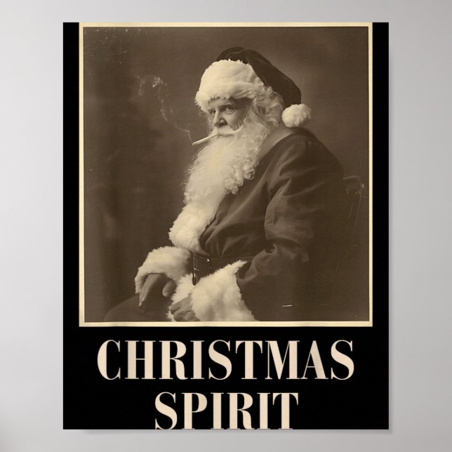 Funny Smoking Santa Claus Christmas Srit Vintage  Poster (Front)