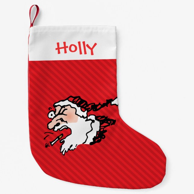 Funny Smoking Santa Personalised Small Christmas Stocking (Front)