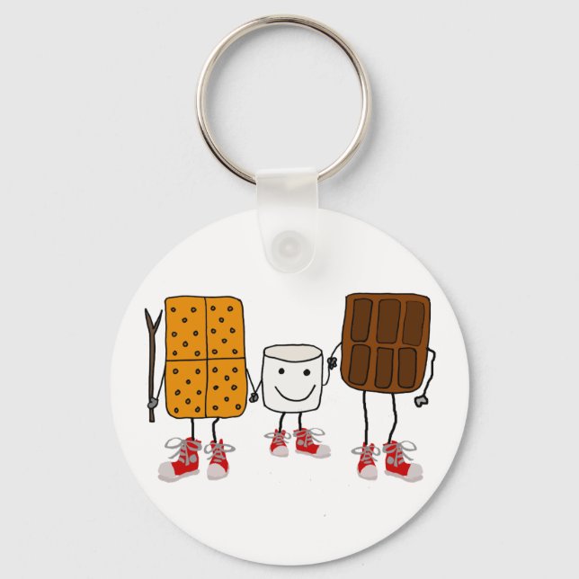Funny Smores Characters Cartoon Key Ring (Front)