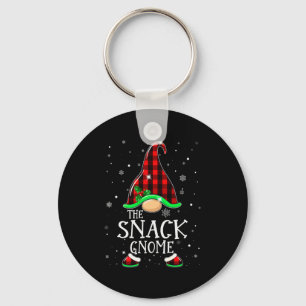 Funny Snack Gnome Buffalo Plaid Matching Christmas Key Ring