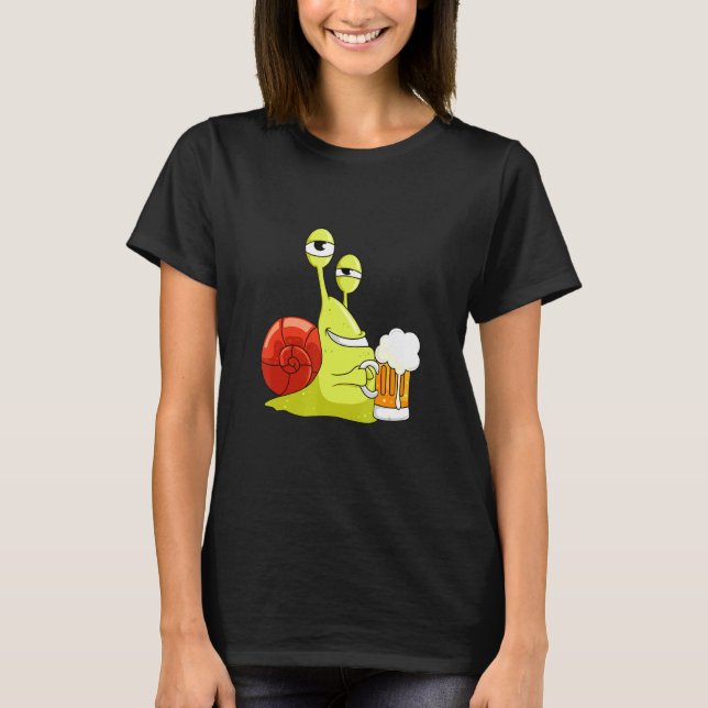 Funny Snail With Beer Garden T-Shirt (Front)