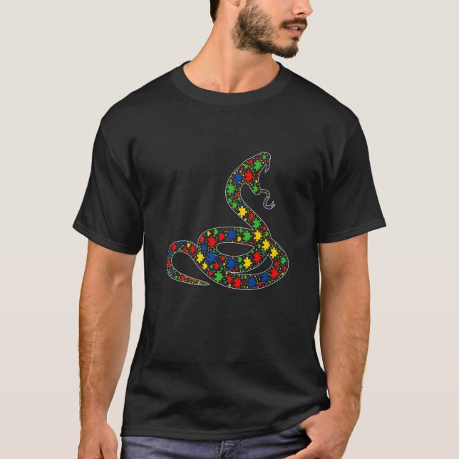 Funny Snake Animals Puzzle Pieces Autism Awareness T-Shirt (Front)