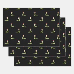 Funny Snake Christmas Santa Hat Holiday Pattern Wrapping Paper Sheet