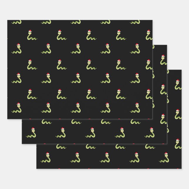 Funny Snake Santa Claus Hat Merry Christmas Xmas Wrapping Paper Sheet (Set)