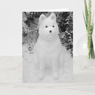funny snow akita snowman christmas photograph holiday card