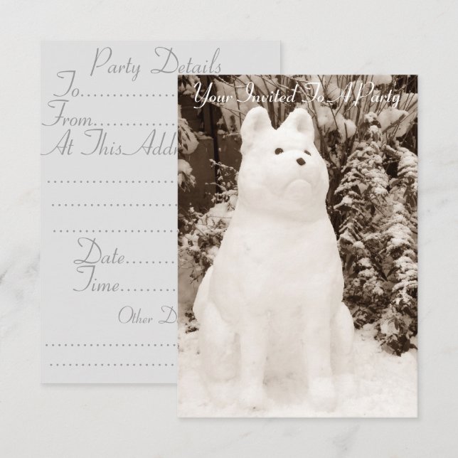 funny snow akita snowman white dog photograph invitation (Front/Back)