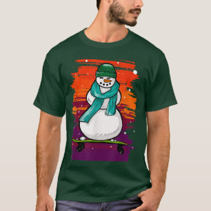 Funny Snow Man Skateboard  T-Shirt