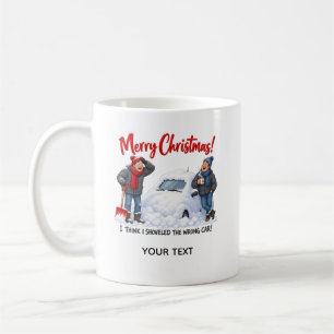 Funny Snow Shoveling Christmas Personalised Card Coffee Mug