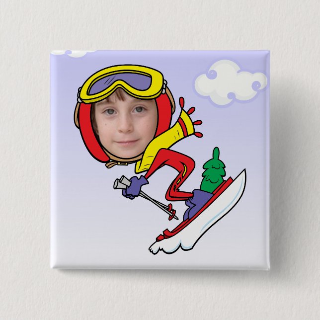 Funny Snow Skier Photo Face Template 15 Cm Square Badge (Front)