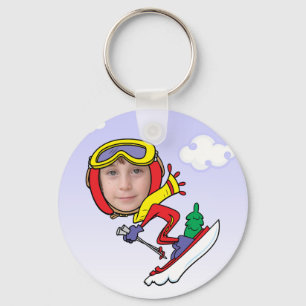 Funny Snow Skier Photo Face Template Key Ring