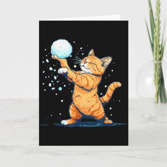 Funny Snowball Cat In Winter For Men Women Kids  Card (Front)