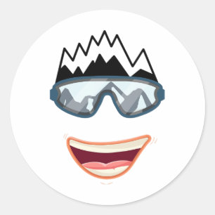 Funny Snowboard Snowboarder Skiing Face Funny Ski Classic Round Sticker