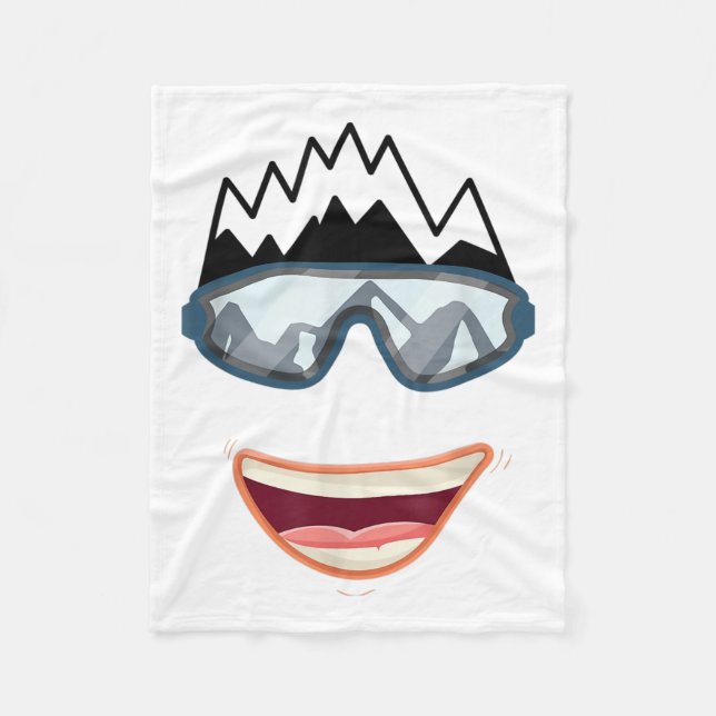 Funny Snowboard Snowboarder Skiing Face Funny Ski  Fleece Blanket (Front)