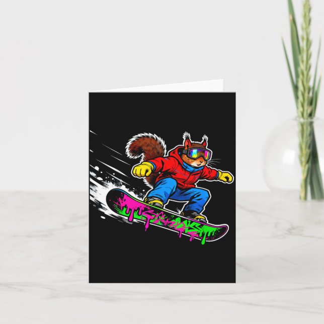 Funny Snowboard Squirrel Outfit Mount Animal Pets  Card (Front)