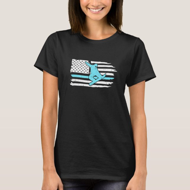Funny Snowboarding American Flag Snowboarder For W T-Shirt (Front)
