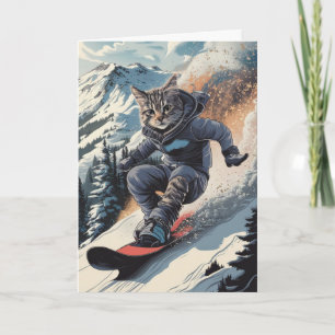 Funny Snowboarding Cat Winter Greeting Card Cool