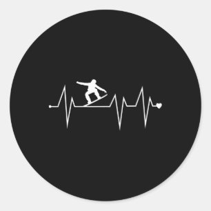 Funny Snowboarding Heartbeat Heart Pulse Rate Ekg Classic Round Sticker
