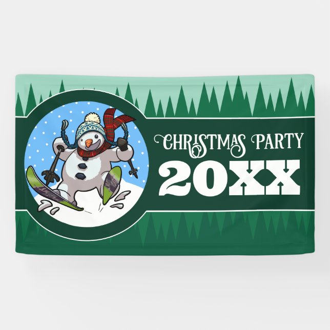 Funny Snowman Add The Year Christmas Party Cartoon Banner (Horizontal)