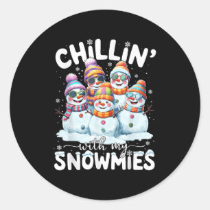 Funny Snowman Chillin With My Snowmies Christmas M Classic Round Sticker