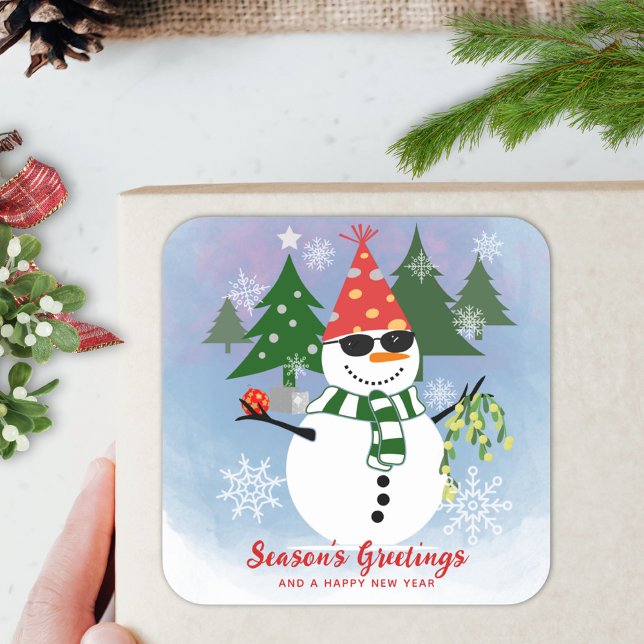 Funny Snowman Christmas Holiday Gift Square Sticker (Creator Uploaded)