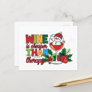 Funny snowman Christmas wine Holiday Postcard