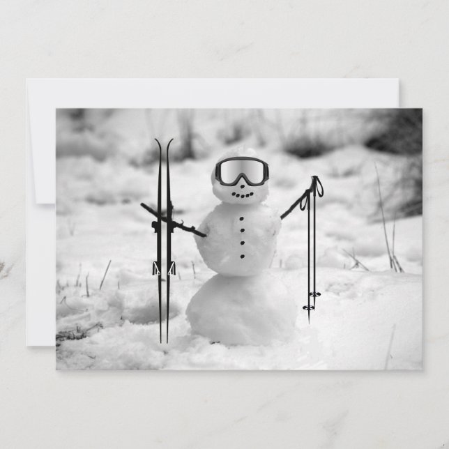 Funny Snowman Christmas Winter Sports Skiing Trip  Holiday Card (Front)